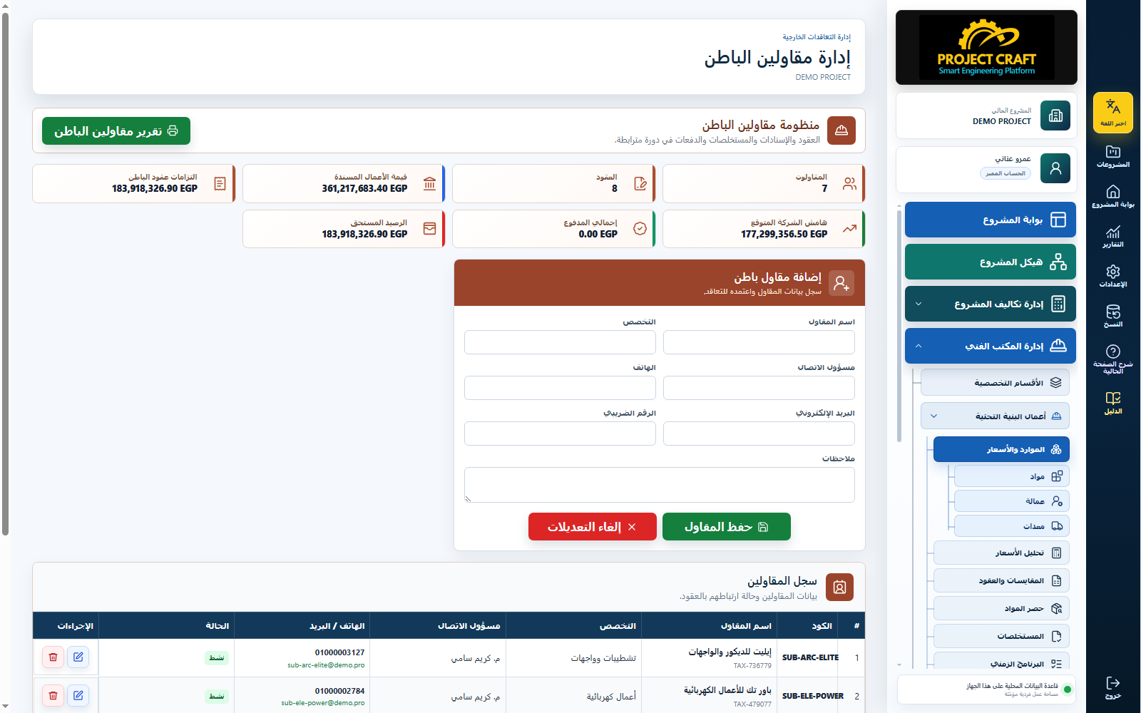 إدارة مقاولين الباطن