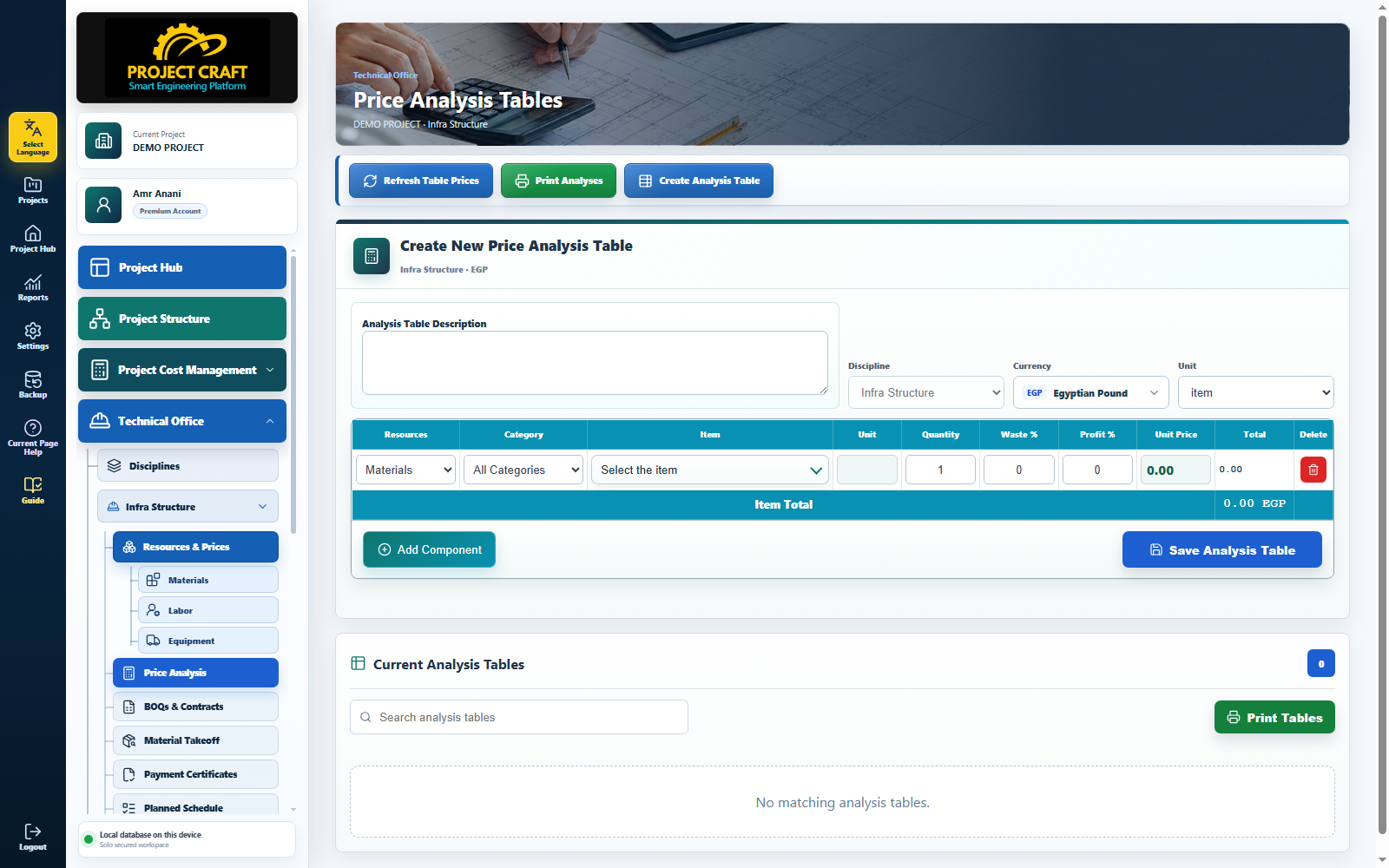 Create a Price Analysis Table